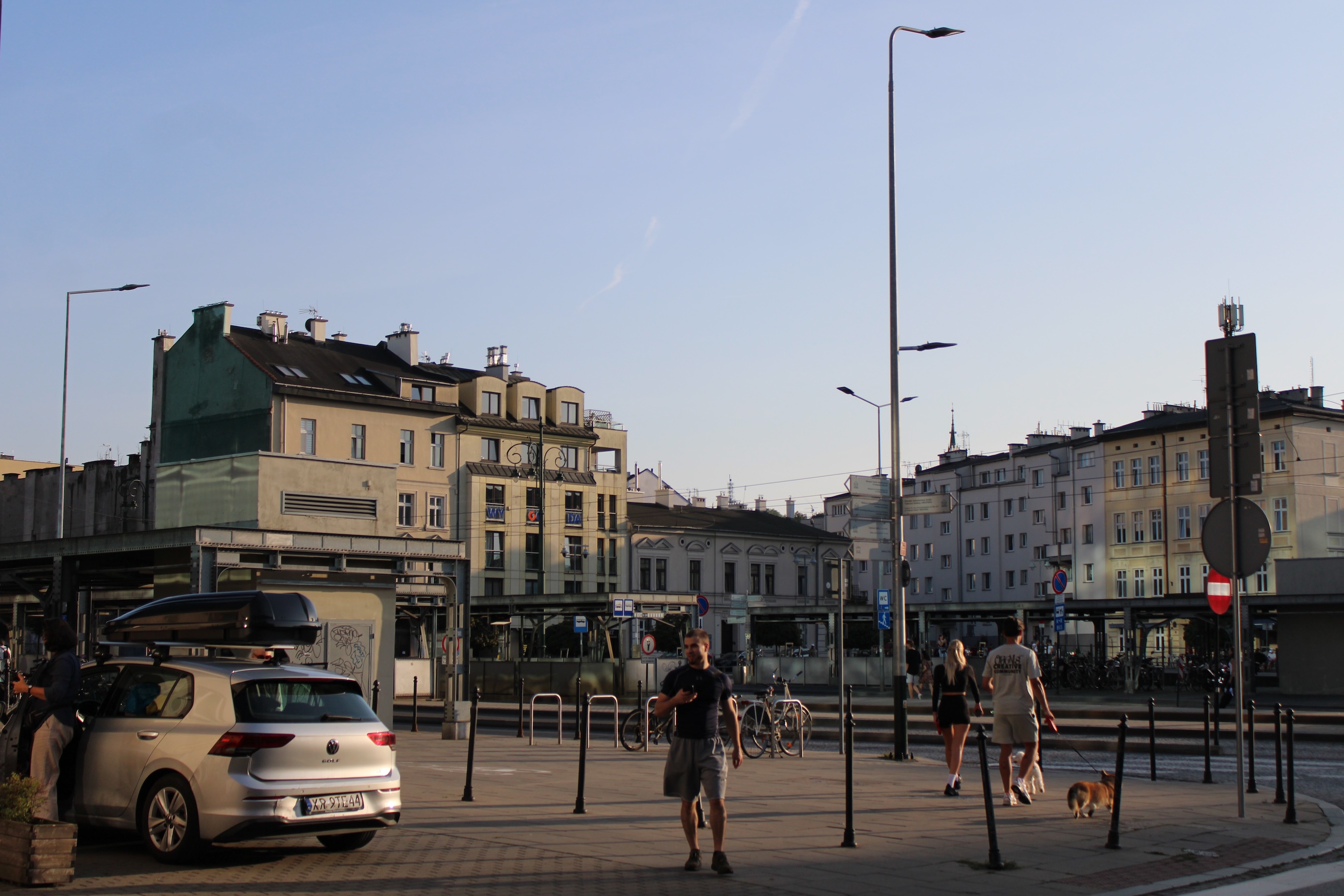 Another part of Krakow. Late-day sun and a cloudless sky give a quiet vibe.